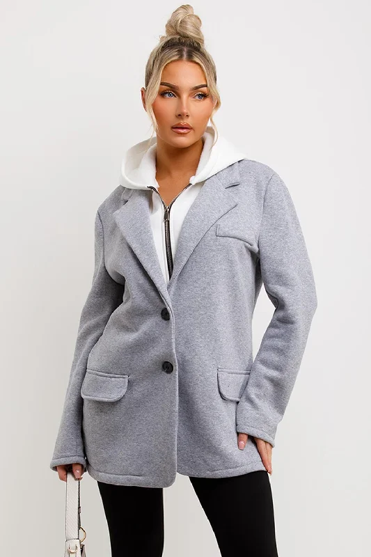 Best Seller Blazer With Hood Combined Grey
