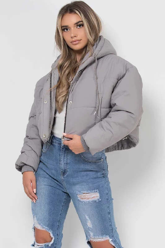 Today’s Special Crop Puffer Jacket With Hood Grey
