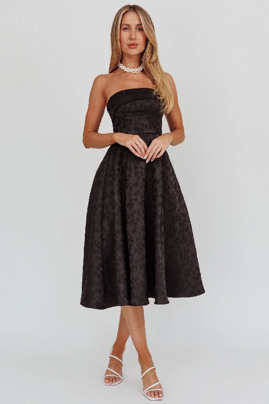 Year-End Sale Worship Strapless A-Line Midi Dress Black