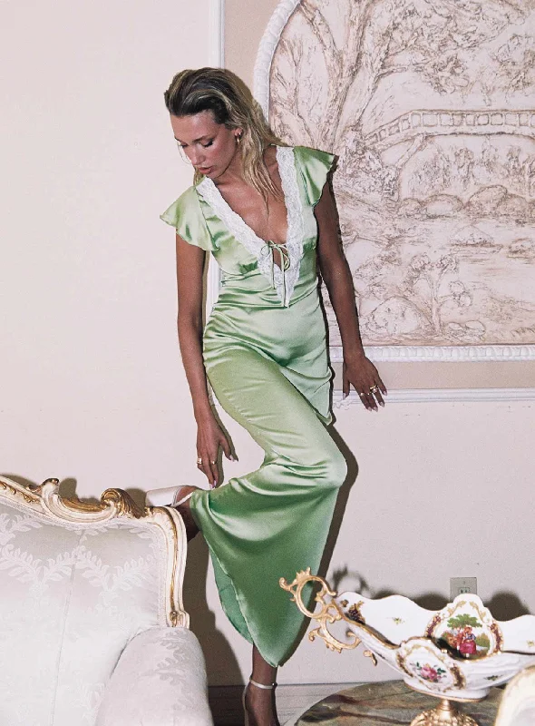 Blowout Sale Armas Lace Trim Maxi Dress Green