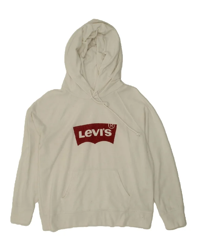 Huge Discounts LEVI'S Womens Graphic Hoodie Jumper UK 16 Large White Cotton