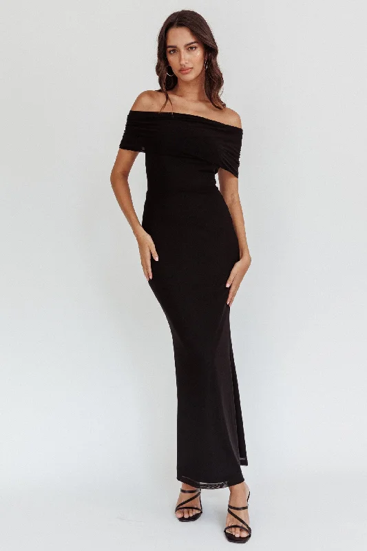 Price Drop Alert Aqaba Off-Shoulder Mesh Maxi Dress Black