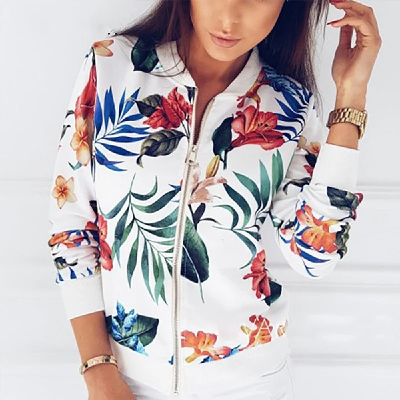 Anniversary Sale Print Bomber Jacket Women Flowers Zipper Up Retro Coat Spring 2019 Summer Long Sleeve Basic Plus Size Short Biker Jackets Female