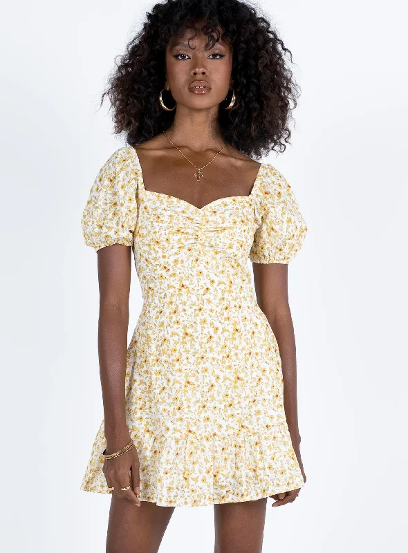 Super Deal Kaori Mini Dress Yellow Floral