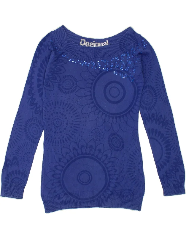 Limited Availability DESIGUAL Womens Graphic Boat Neck Jumper Sweater UK 14 Large Blue Limited Availability DESIGUAL Womens Graphic Boat Neck Jumper Sweater UK 14 Large Blue