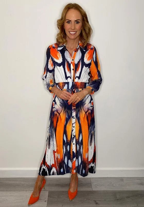 Markdowns Lizabella Chiffon Print Shirt Maxi Dress, Orange & Navy Multi