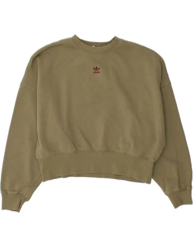 Great Deals ADIDAS Womens Oversized Crop Sweatshirt Jumper UK 8 Small Khaki Cotton