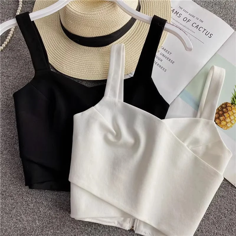 Super Sale Summer white wide shoulder strap short cross tube top crop top sleeveless    S4203