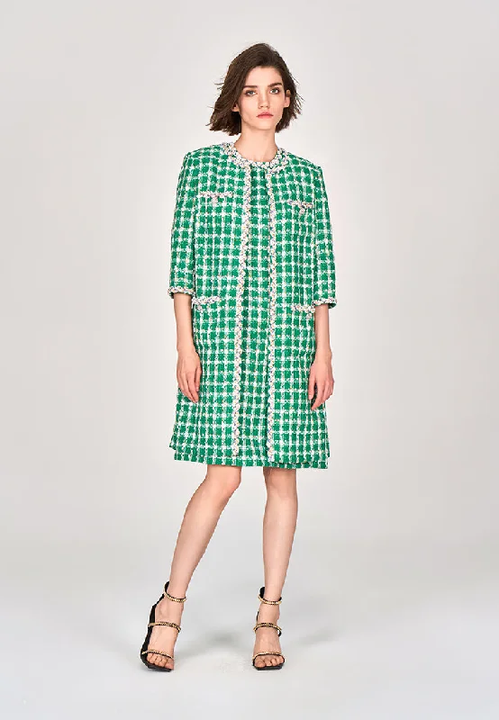 Special Offer Emerald Green Check Tweed Coat