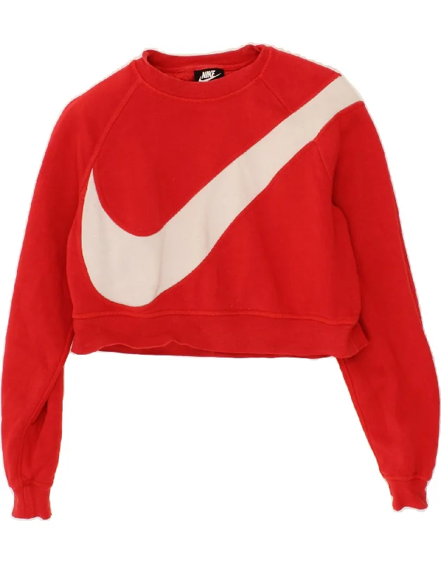 NIKE Womens Oversized Graphic Crop Sweatshirt Jumper UK 6 XS Red Cotton