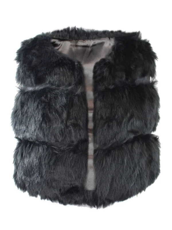 Today’s Deal Black Faux Fur Womens Sleeveless Short Vest