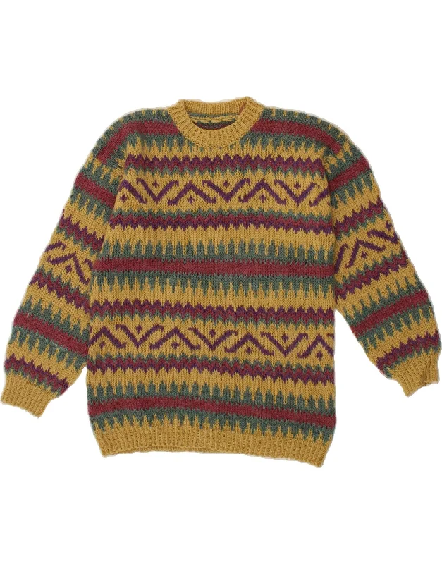 VINTAGE Womens Crew Neck Jumper Sweater UK 10 Small Yellow Fair Isle