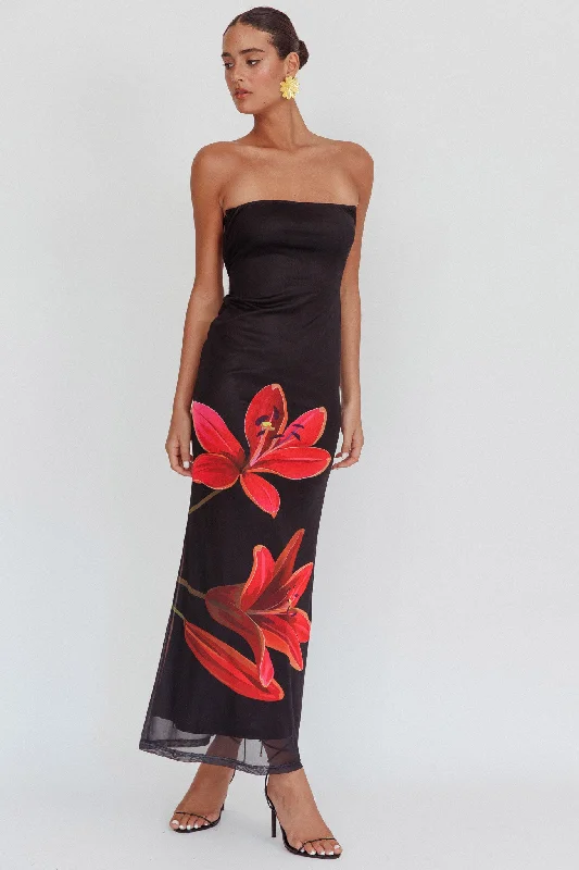 Discount Days Iridian Strapless Floral Maxi Dress Black