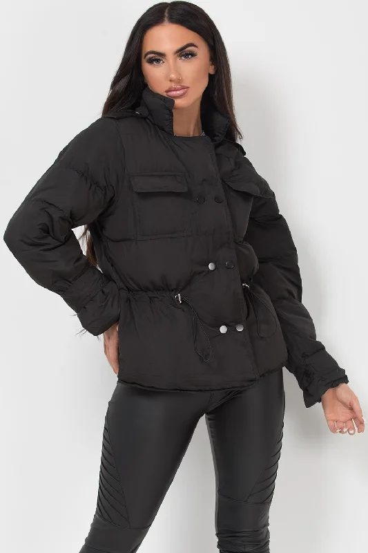 Take Advantage Black Puffer Jacket With Elasticated Drawstring