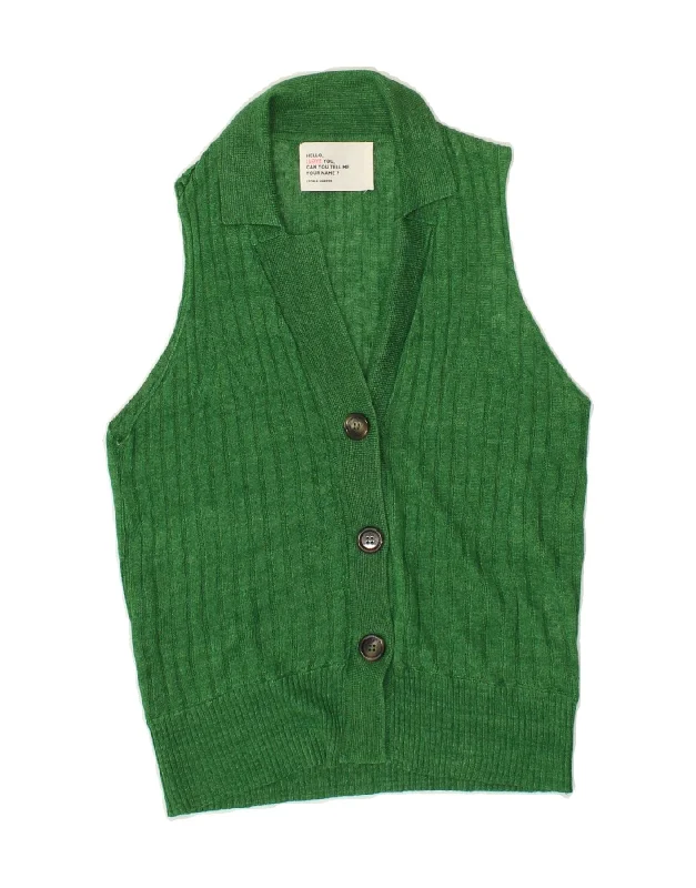 Price Meltdown LEON & HARPER Womens Sleeveless Cardigan Sweater UK 10 Small Green Cotton Price Meltdown LEON & HARPER Womens Sleeveless Cardigan Sweater UK 10 Small Green Cotton