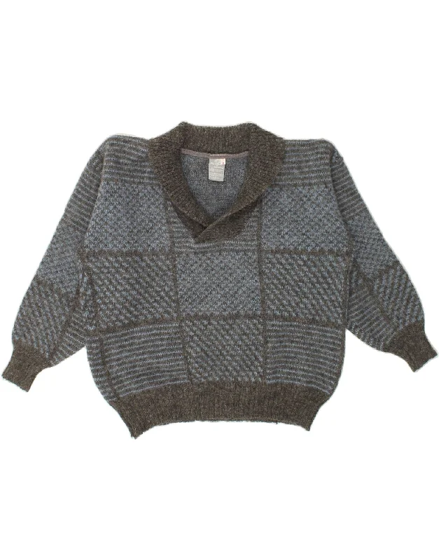 Stock Up and Save VINTAGE Womens Shawl Neck Jumper Sweater UK 14 Medium Grey Check Wool