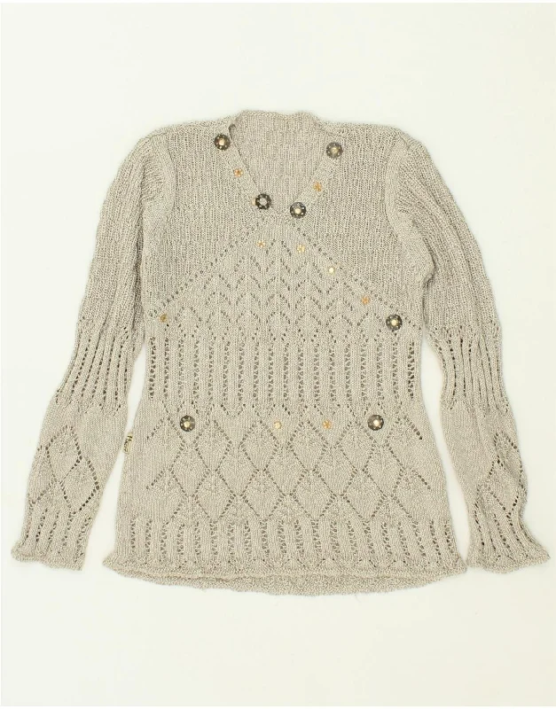 Year-End Clearance VINTAGE Womens V-Neck Jumper Sweater UK 10 Small Grey