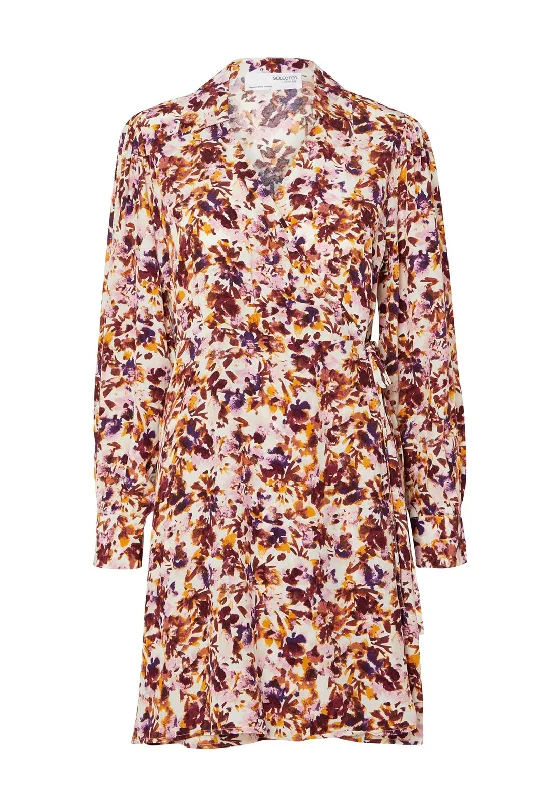 Selected Femme Merle Wrap Floral Print Dress, Snow White