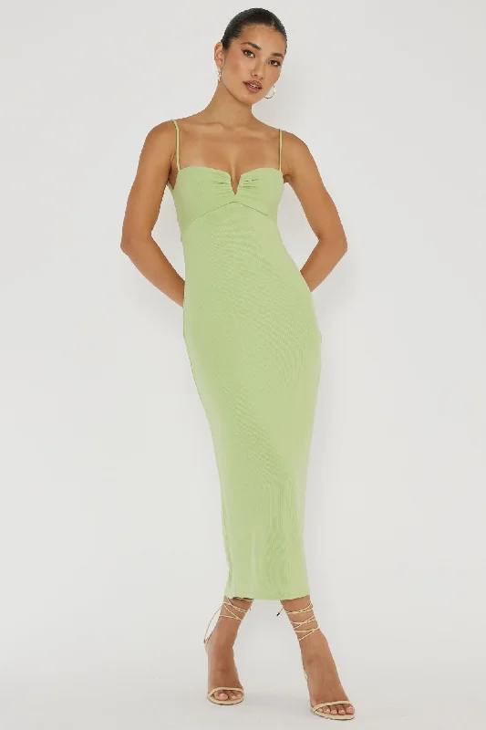 Namrata Twist Back Ribbed Midi Dress Matcha