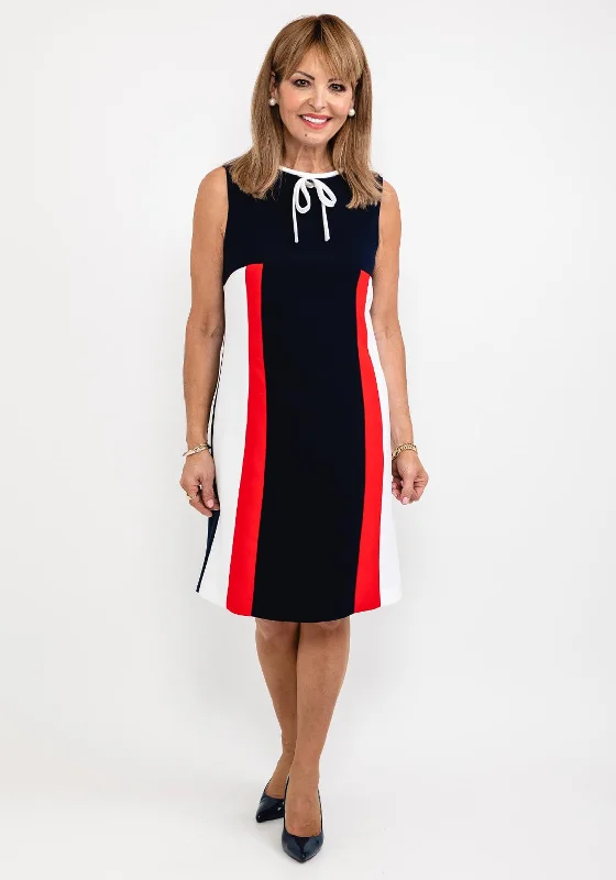 Price Rollback Badoo Bow Neck Colour Block Shift Dress, Navy Multi