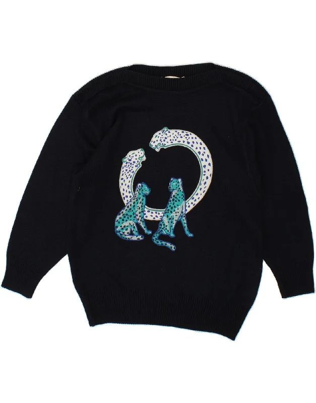 Take Advantage VINTAGE Womens Graphic Boat Neck Jumper Sweater EU 38 Medium Navy Blue Take Advantage VINTAGE Womens Graphic Boat Neck Jumper Sweater EU 38 Medium Navy Blue