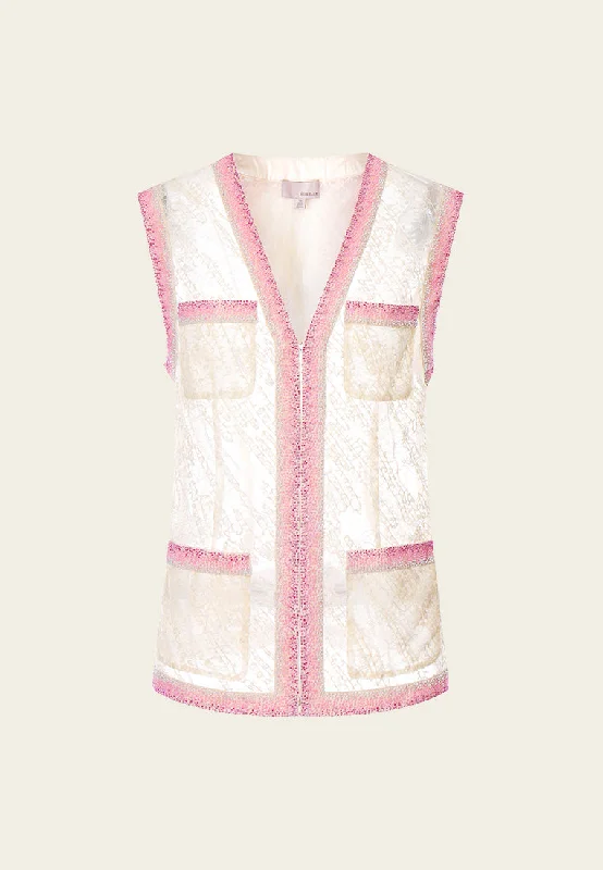 Best Bargains Pink Beaded Beige Lace Vest