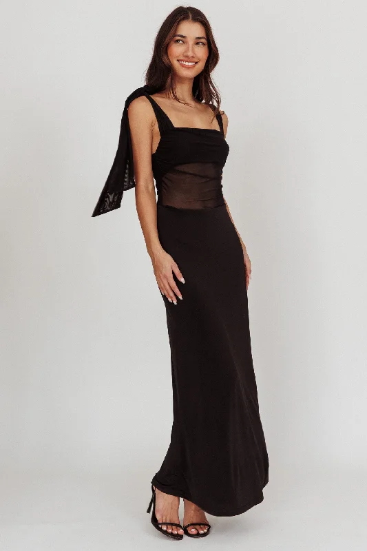 Holiday Sale Starry Eyed Mesh Waist Maxi Dress Black