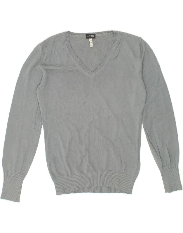 Last Chance ARMANI JEANS Womens V-Neck Jumper Sweater EU 44 Large Grey Cotton