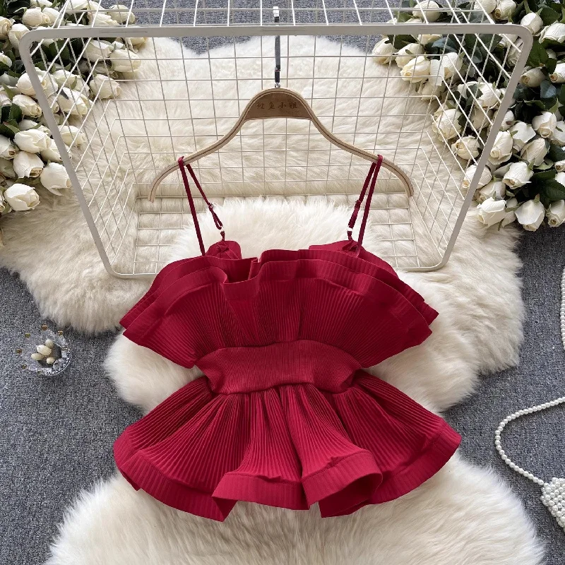 Special Promotion suspender tops for women pleated fashionable hot girl tops     S4595