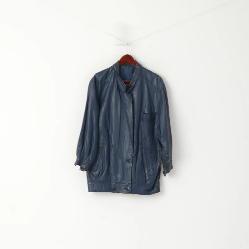 Online Only Marcos Women M Jacket Navy Leather Vintage Italy Double Breasted Retro Top