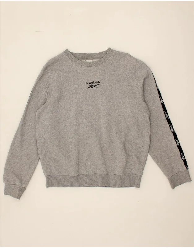 REEBOK Womens Oversized Graphic Sweatshirt Jumper UK 12/14 Medium Grey