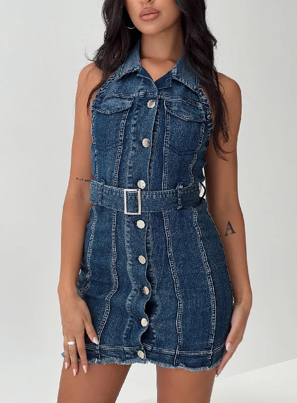 Crazy Deals Madsen Denim Mini Dress Mid Blue