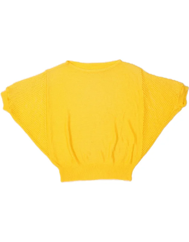 VINTAGE Womens Batwing Boat Neck Jumper Sweater UK 14 Medium Yellow