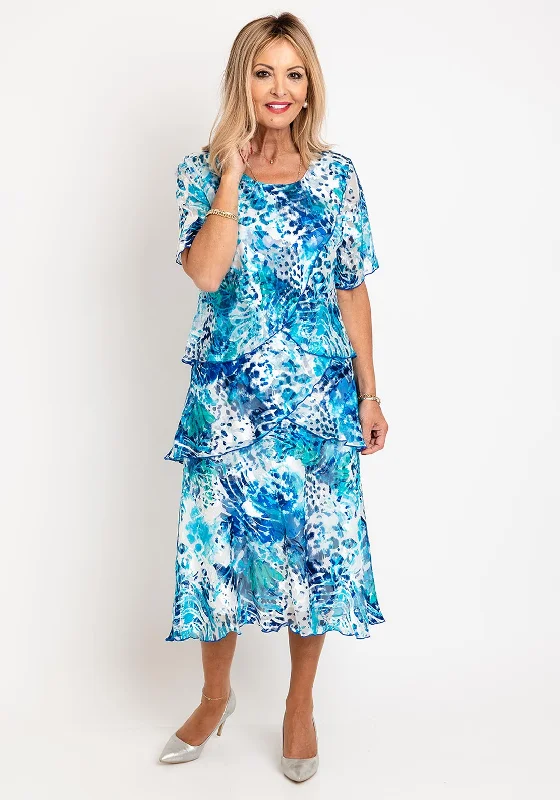 Allison Printed Silk Layered Midi Dress, Blue