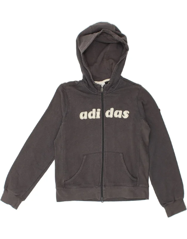 Warehouse Sale ADIDAS Womens Graphic Zip Hoodie Sweater UK 12 Medium  Grey Cotton