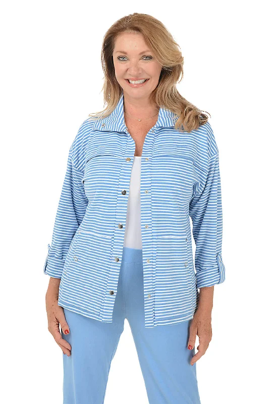 Petite Casual Luxe Striped Snap-Front Jacket