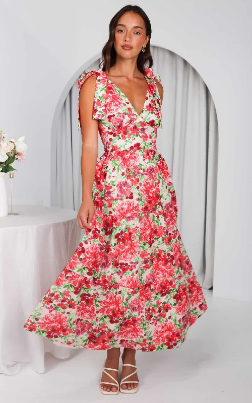 Best Bargains Aretha Maxi Dress - Pink Red Floral