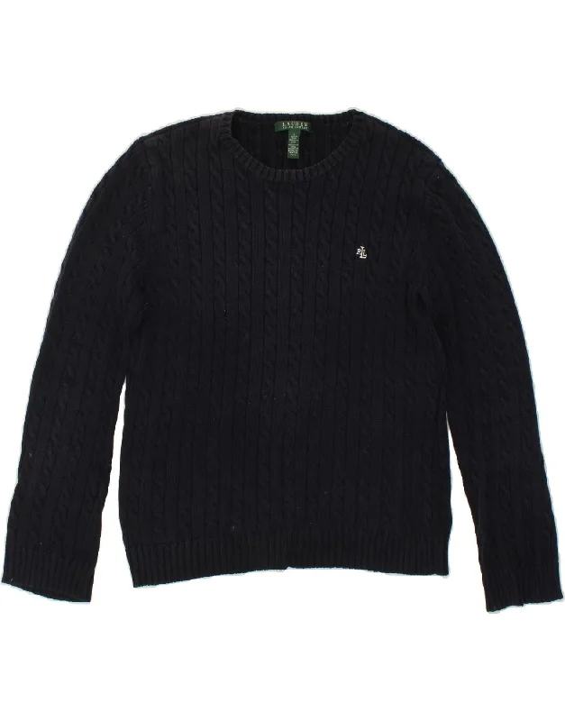 New Deals RALPH LAUREN Womens Crew Neck Jumper Sweater UK 16 Large Navy Blue Cotton