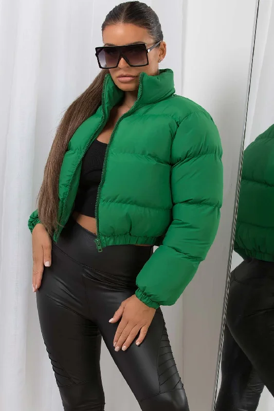 Special Discount Crop Puffer Jacket Green