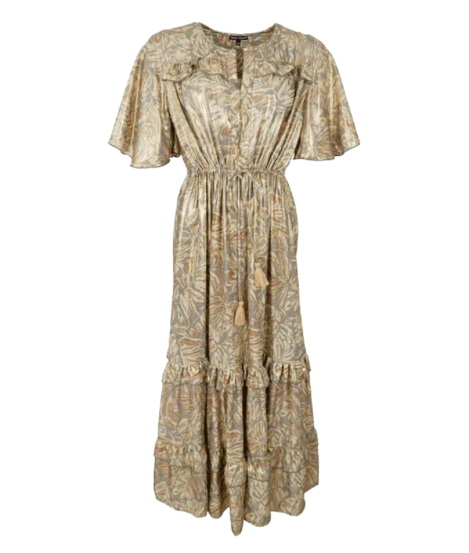 Act Now Luna Long Flared Dress - Gold