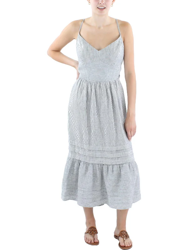 Price Buster Womens Striped Linen Midi Dress