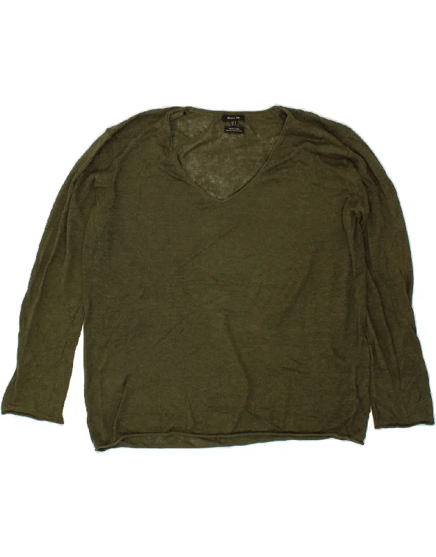 Savings Galore MASSIMO DUTTI Womens Oversized V-Neck Jumper Sweater UK 10 Small Khaki