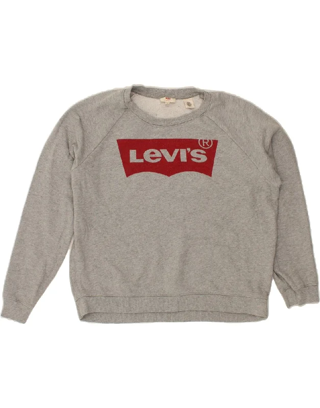 Limited Availability LEVI'S Womens Oversized Graphic Hoodie Jumper UK 14 Medium Grey