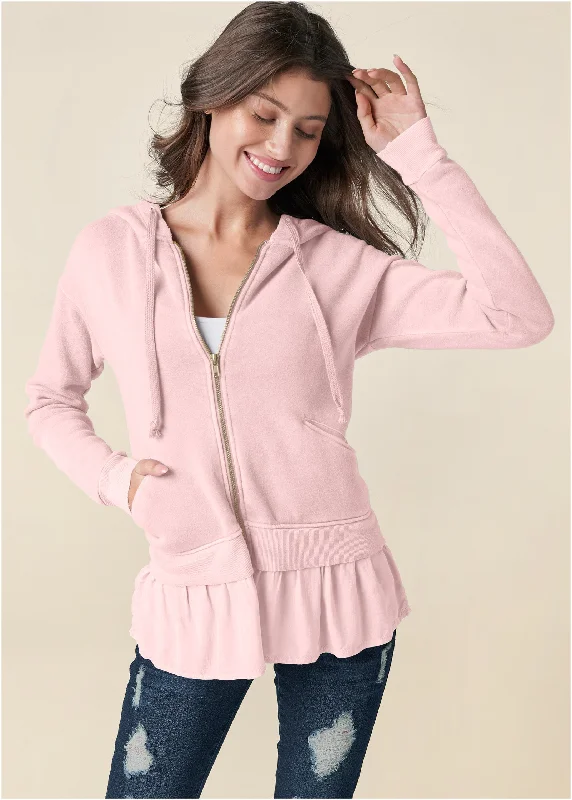 Deal Dash Ruffle Hem Lounge Jacket - Light Pink