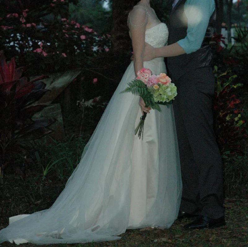 Instant Discount David's Bridal Strapless A-Line Beaded Lace Tulle Wedding Dress
