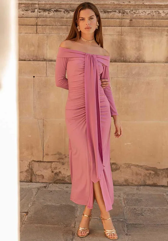 Steals and Deals Cayro Florence Ruched Maxi Dress, Mauve