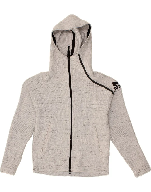 Seasonal Sale ADIDAS Womens Zip Hoodie Sweater UK 8/10 Small Grey Pinstripe Polyester