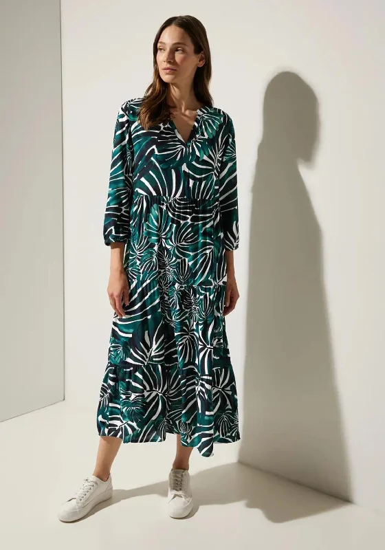 Street One Print Smock Midi Dress, Lagoon Green