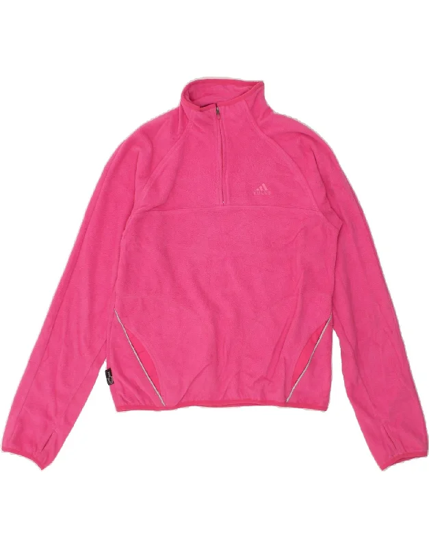 Seasonal Clearance ADIDAS Womens Zip Neck Fleece Jumper UK 14 Large Pink Polyester