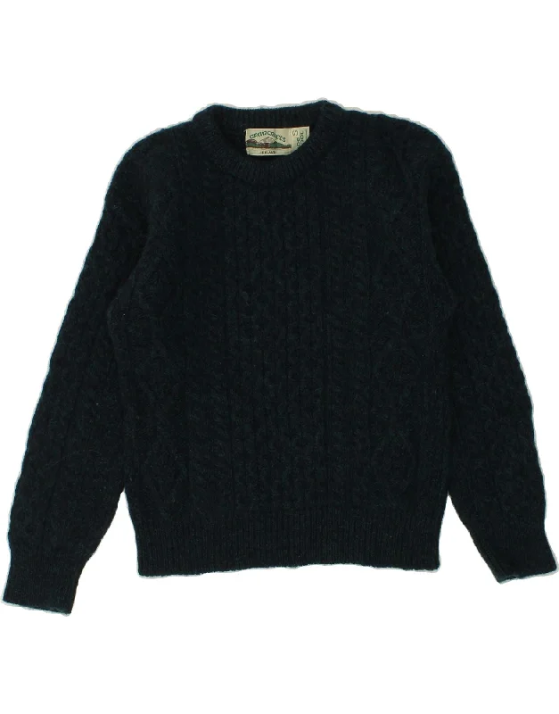 Price Slash ARAN CRAFTS Womens Crew Neck Jumper Sweater UK 10 Small Green Wool